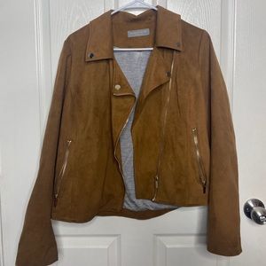 Faux suede moto caramel coat